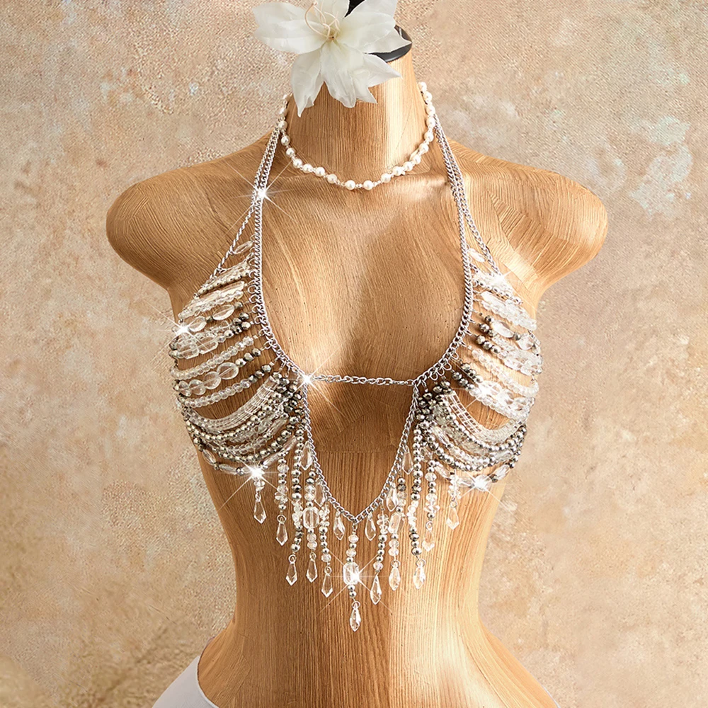 

Acrylic Handmade Bead Top, Spicy Girl Hollow Hanging Neck, Body Chain, Nightclub Party, Sexy Bead Chest Chain, Chest Accessory