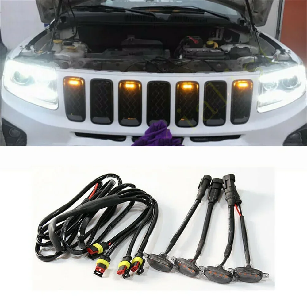 

4Pcs Suitable For Jeep Grand Cherokee 2003-2021 Front Grille LED Light Raptor Style Grill LED Light For Four Smoked Shell