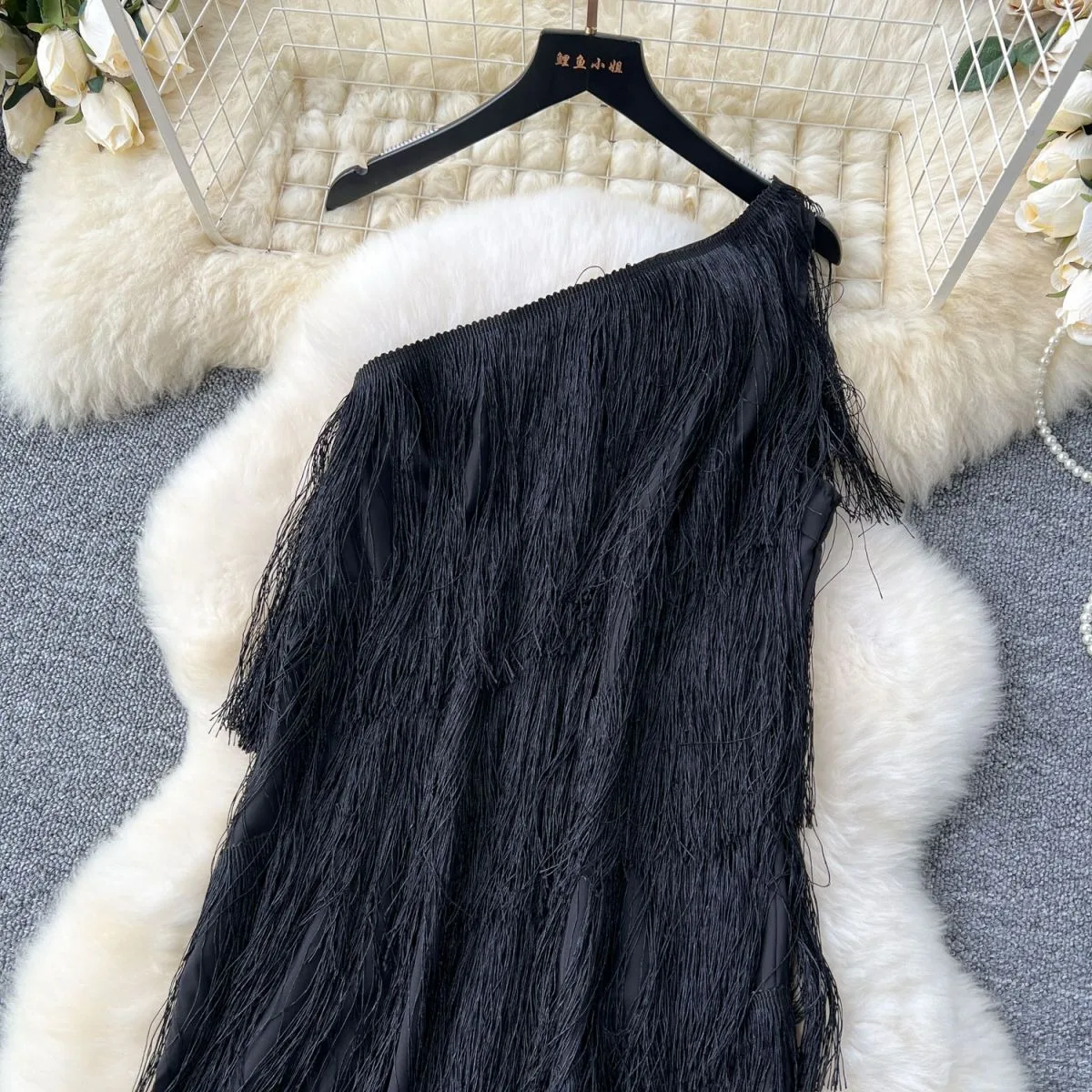 فستان حفلات نسائي سادة نقي متعدد الطبقات شرابة بدون ظهر مكشكش مثير فستان ضيق صيفي ربيعي أنيق ملابس نسائية