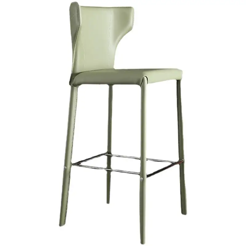 Modern Nordic Back Bar Chair Saddle Leather Popular High Bar Stool Sales Office Bar Chair Designer High Leg