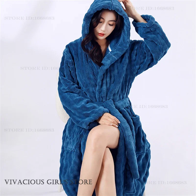 

Long Robe Homewear Thicken Warm Soft Sleepwear Loose Coral Fleece Loungewear Nightgown Autumn Winter New Flannel Women Bathrobe