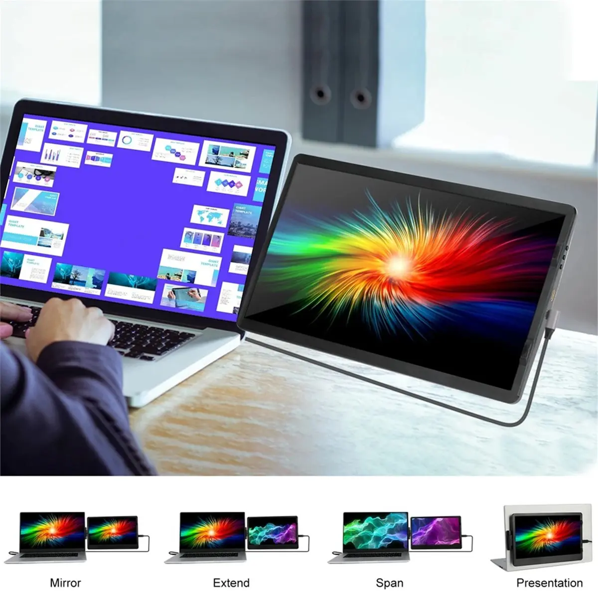 Punctual- 14.1 Inch EM1411 LCD Laptop Expansion Screen Game Monitor Foldable Screen for Conference Office Laptop Gaming