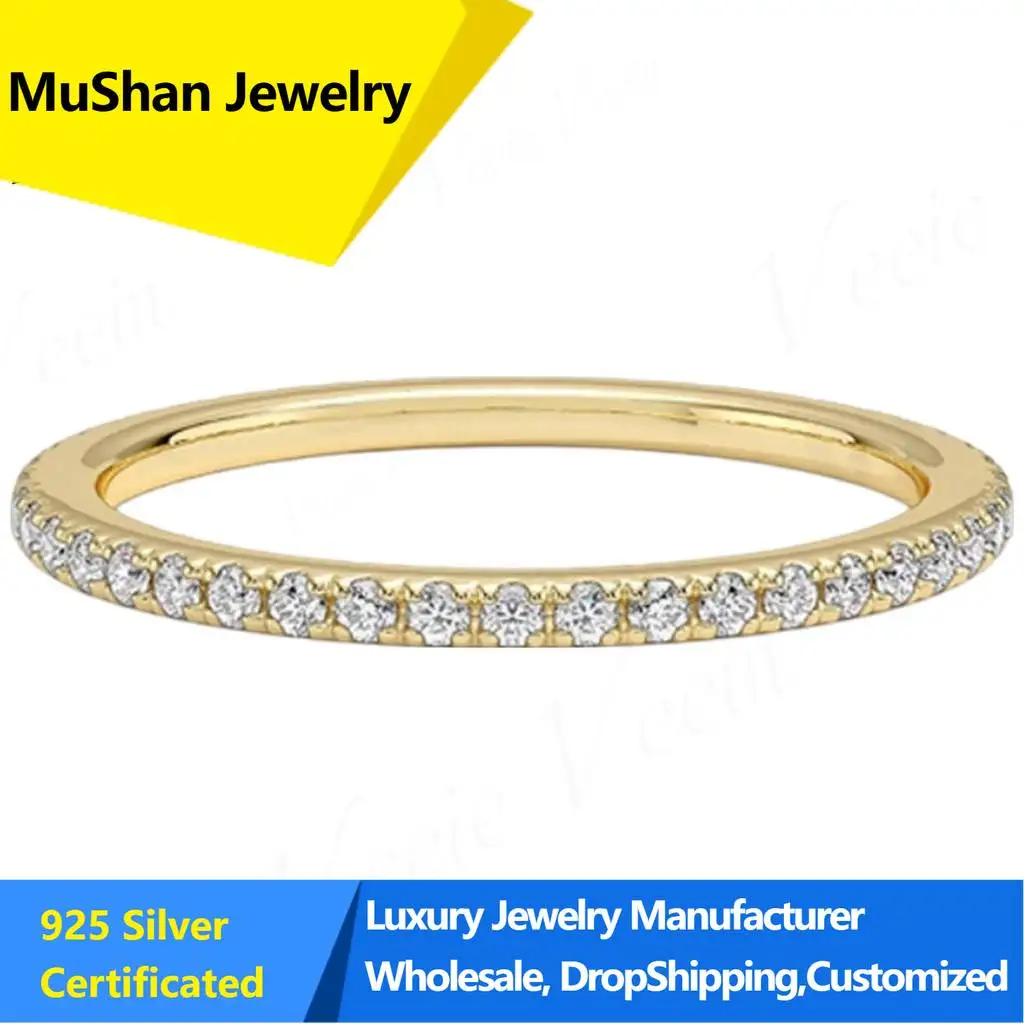MuShan Jewelry Full Circle Small Row Ring S925 Sterling Silver Row Diamond Ring Simple And Versatile Temperament Ins Style
