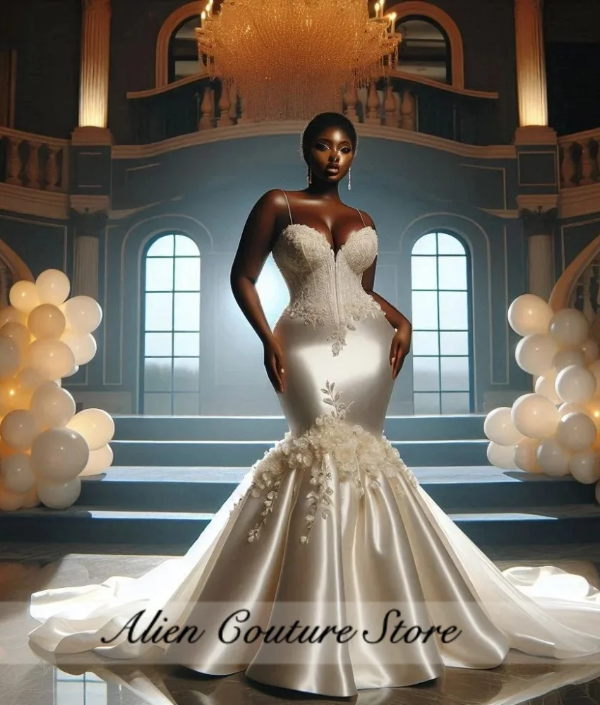 Gorgeous Mermaid Wedding Dress Flower Appliques Spaghtti Straps Elegant Vestido De Noiva Formal Bride Dress Customized 