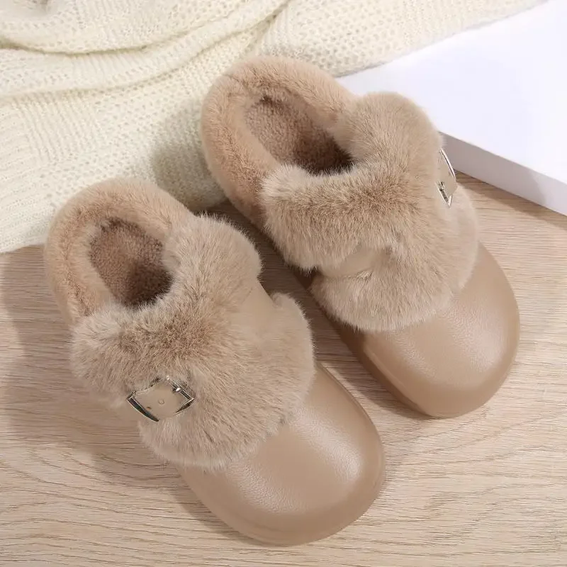 Wasserdichte EVA-Clogs mit dicker Sohle und Fellbesatz für Damen, Winter 2026, mit Metallschnalle, flauschige Outdoor-Hausschuhe, warme Plüsch-Pantoffeln für Frauen – Detail 9