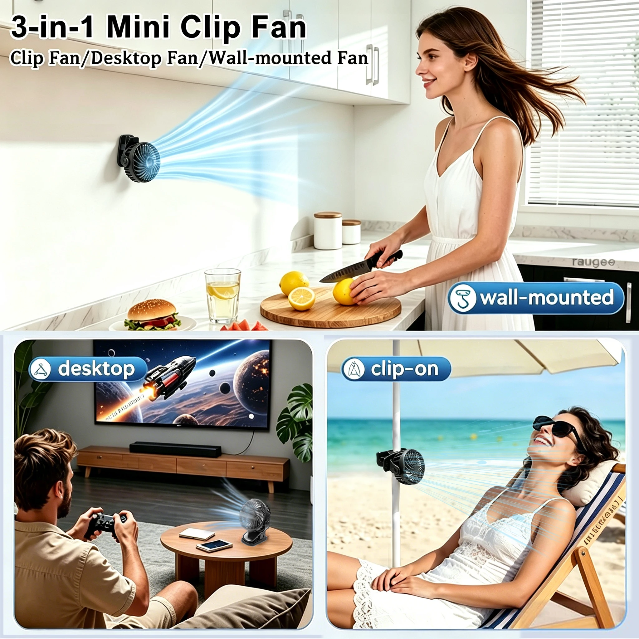 Mini Portable Stroller Fan Small Clip Fan Portable Fan Rechargeable 360° Hanging Fan for Home Office Treadmill Camping Desk Fan