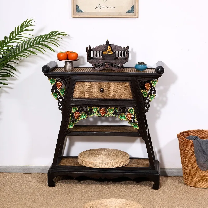 Cabinet South East Asia style decorative cabinet rattan bamboo carved solid wood living room foyer