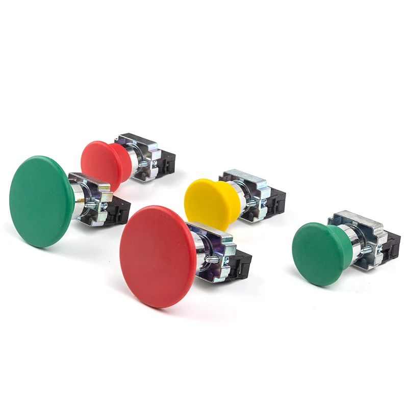 22mm XB2-BC31/BC42/BC51/BR31/BR42 Mushroom Head 60mm Push Button Switch Self-reset/Momentary Red Green Yellow 10A/600V