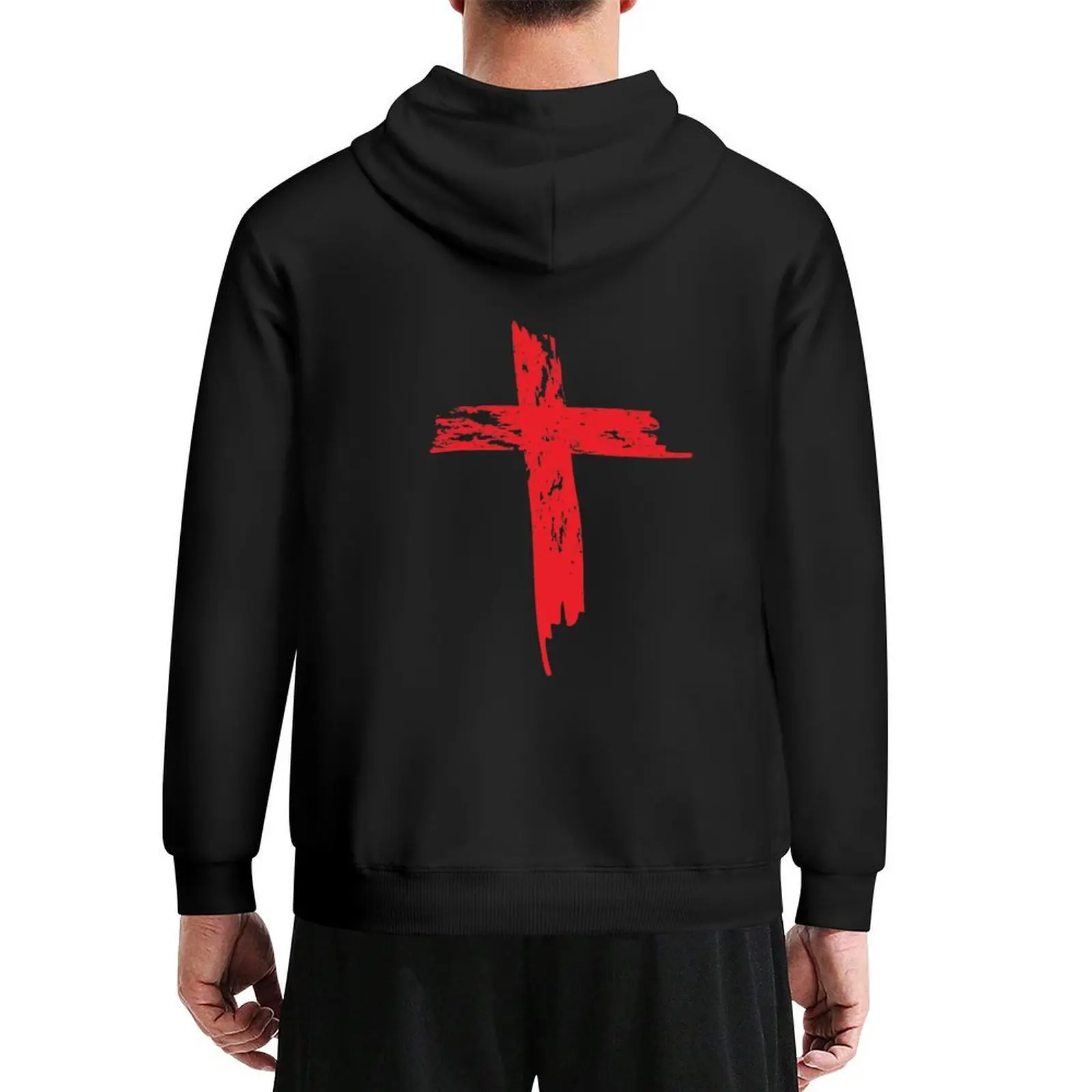 

Red Grunge Distressed Cross Hoodie mens clothes anime clothing male clothes men's winter sweater tracksuit men