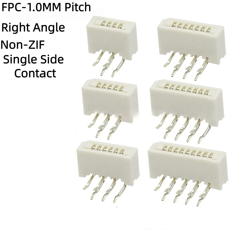 10PCS 1.0MM Pitch FPC FFC Socket Right Angle Bent Pin Single Side Contact Non-ZIF FPC Connector 4P 5P 6P 8P 10P 12P to 22Pin