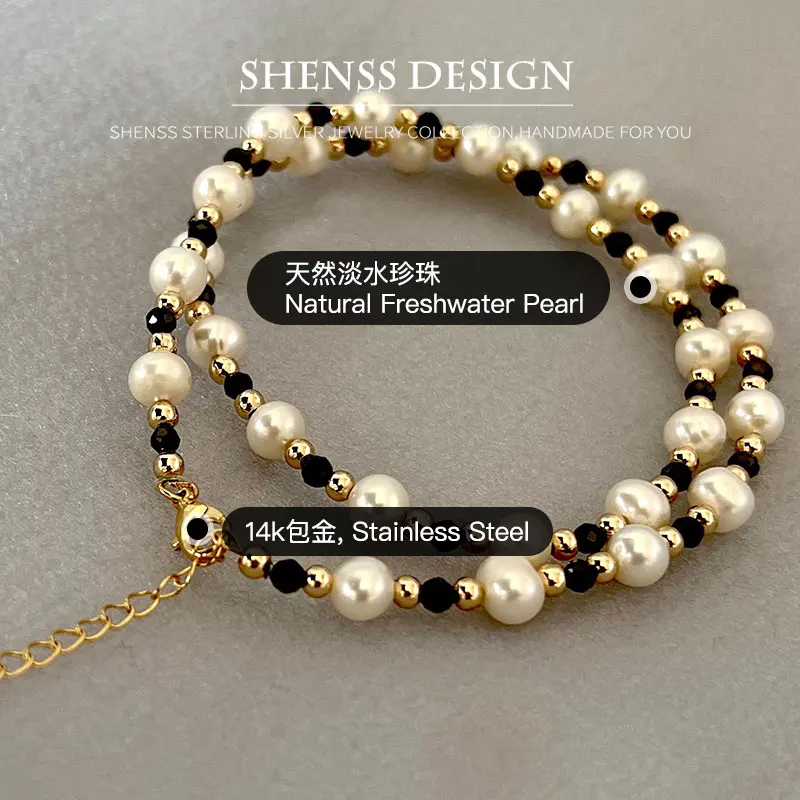 Natural Freshwater Pearl Necklace For Women Female  Stainless Steel Zircon Accessories High Quality Fine Jewelry