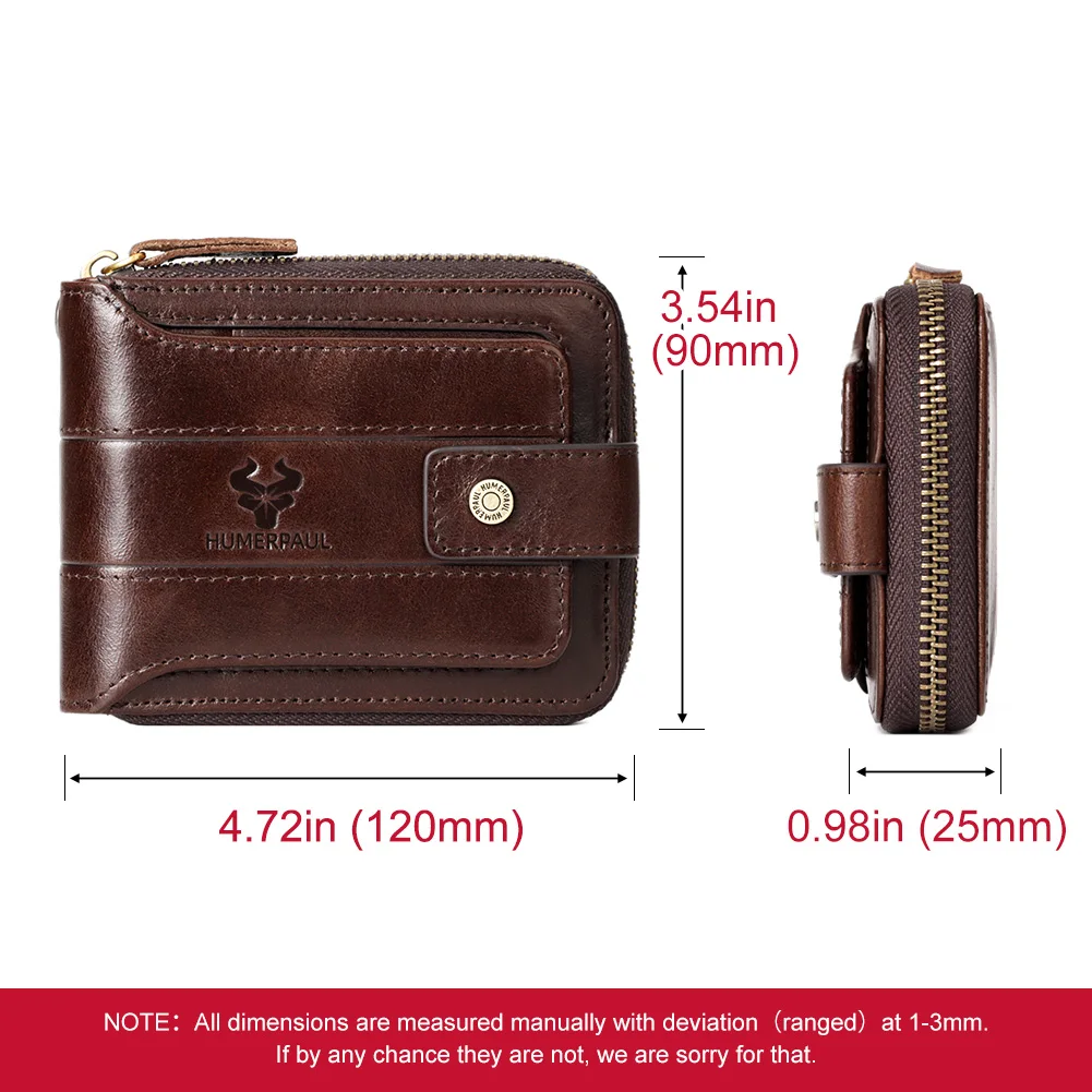 HUMERPAUL Men's Genuine Leather Wallet Business RFID Credit Card Holder with Coin Pocket Multifunctional Male Zipper Cash Clip