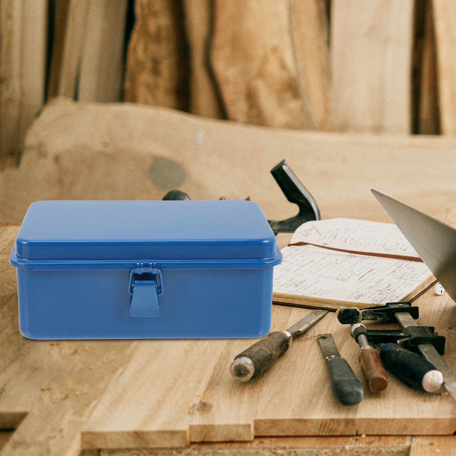 

Small Tools Container Storage Box Portable Toolbox Durable Blue Iron Sheet Organizer