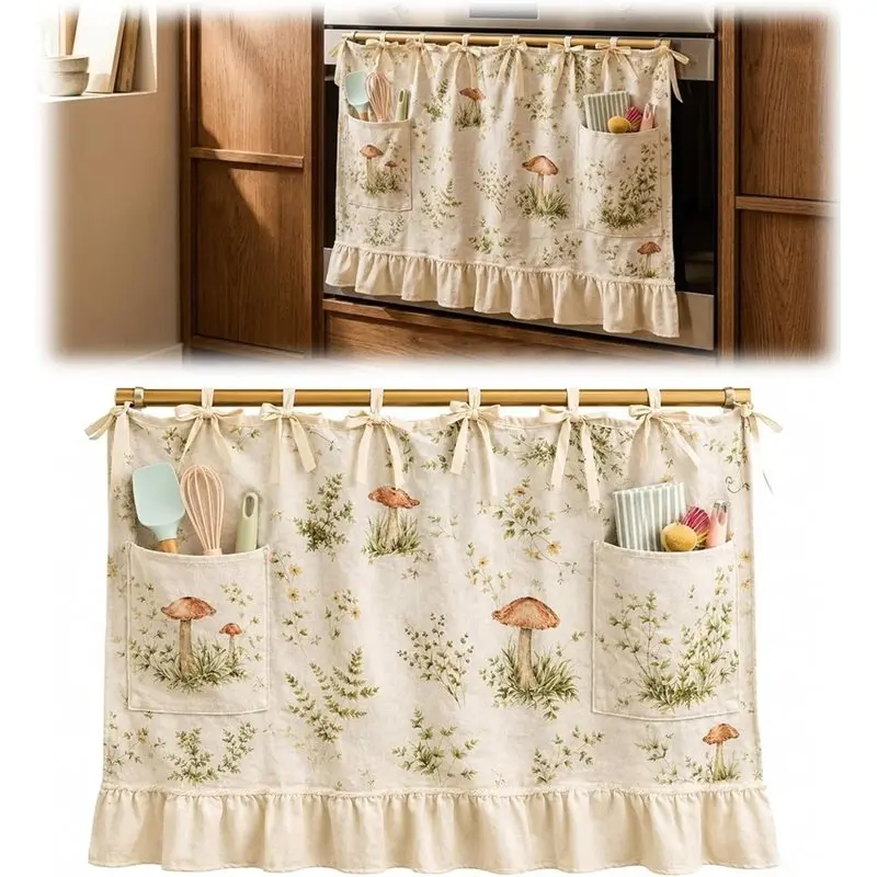 CHCH Kitchen Decor,For Dishwasher Compatible Oven Skirt Curtain With Pockets- Modern Farmhouse Style For Oven For Door