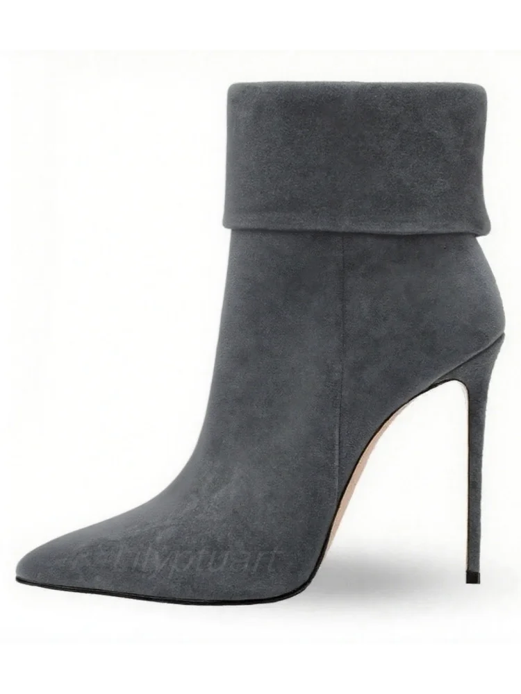 Chic Minimalist Pointed Toe Cuff Boots with Side Zip, Western-Inspired Sleek Heels for Party, Date & Daily Urban Wear view 6