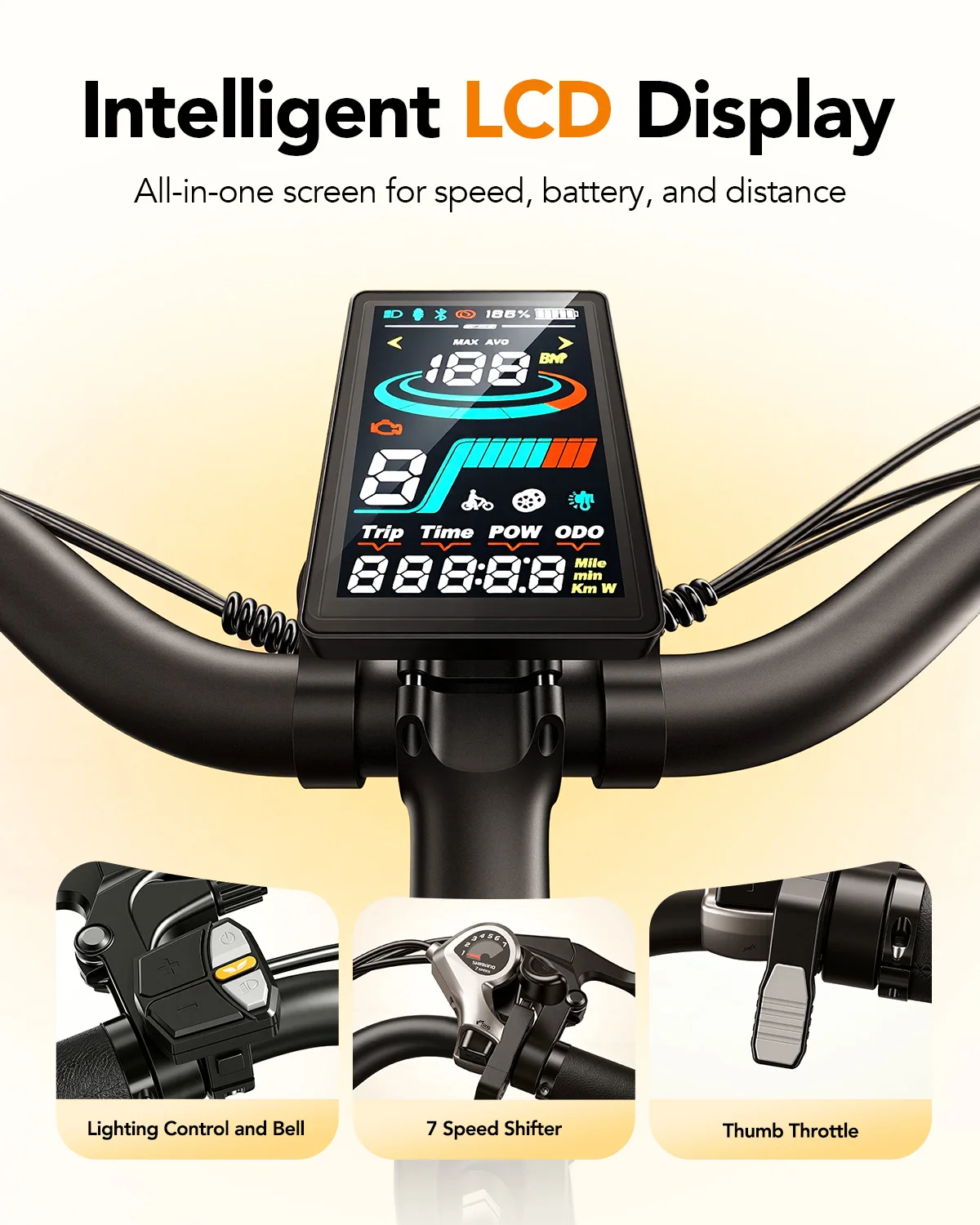 Qlife Cityone Plus St Electric Bike for Adult, Peak 1500W Motor 48V 15Ah Battery, 28MPH 80 Miles, 26“ Step-Thru Electric Bicycle, 7-Speed Commute E-Bike view 5