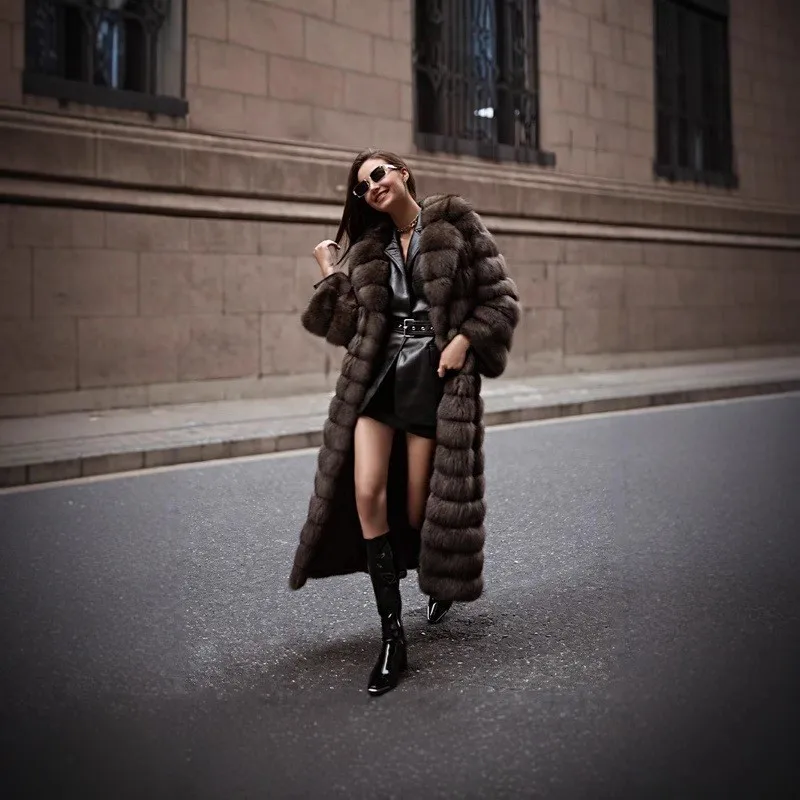 Fashionable mixed fur coat for women long purple suit collar light luxury