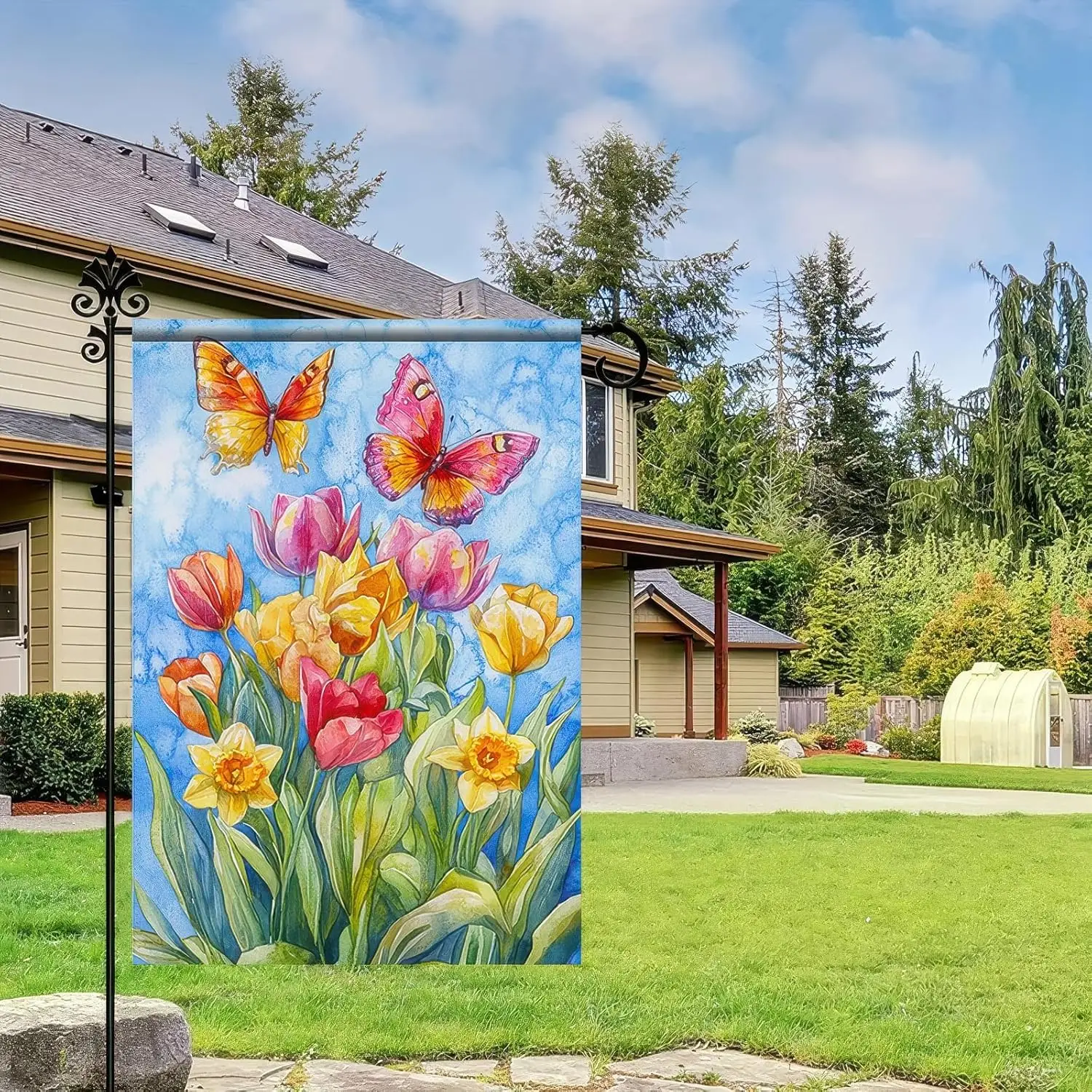 Hello Spring Garden Flag Flower Butterfly Yard Flags 12 x 18 Inch Double Sided Seasonal Flower Outdoor Decoration Flag Welco SSL