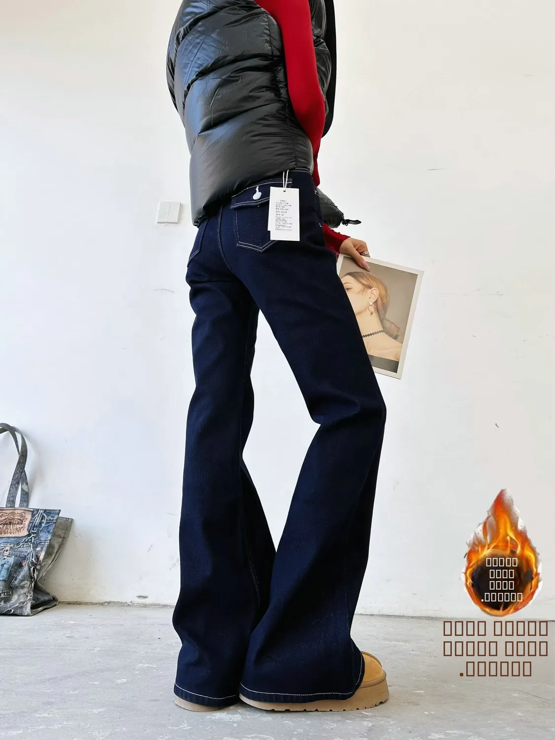 

Джинсы женские зимние, повседневные, с высокой талией, утепленные, облегающие, длиной в пол, расклешенные, нелиняющие, больших размеров