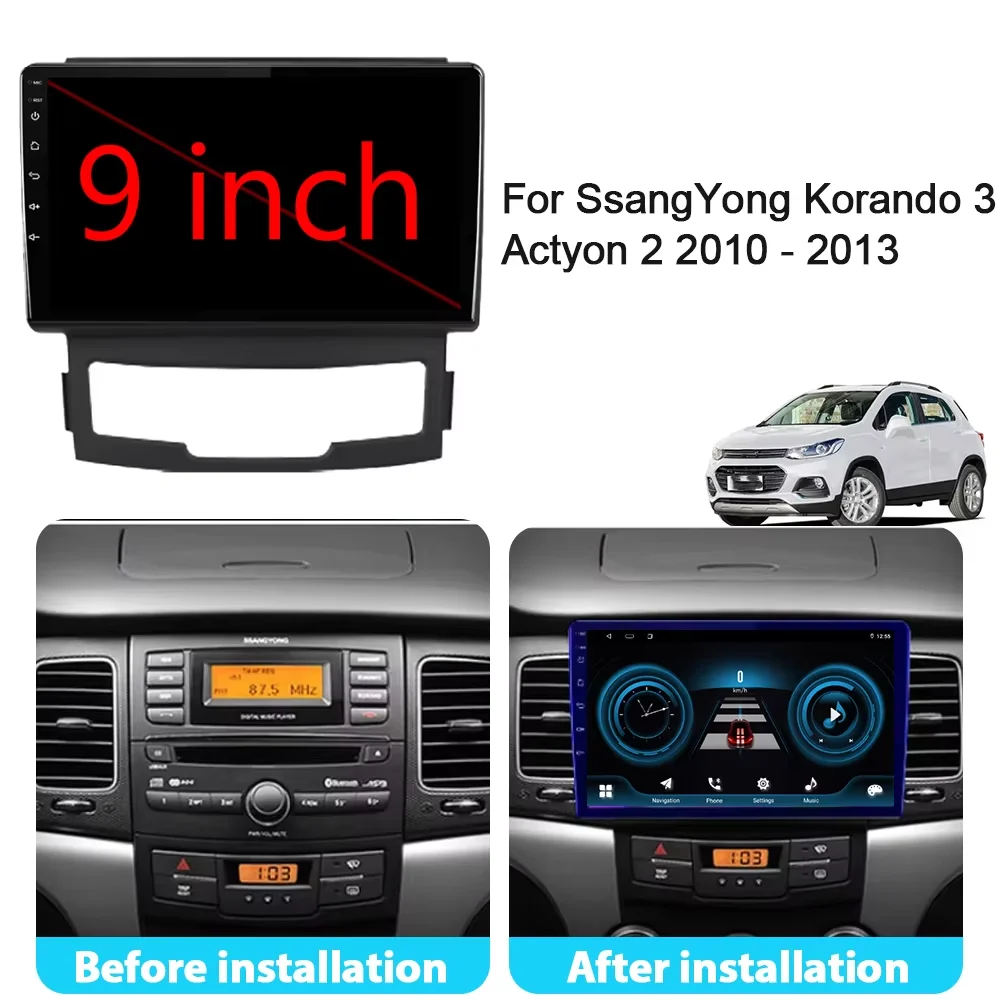 Android 16 For SsangYong Korando 3 Actyon 2 2010-2013 Carplay 4G+WIFI GPS Car Radio Navigation Multimedia Video Player Stereo BT