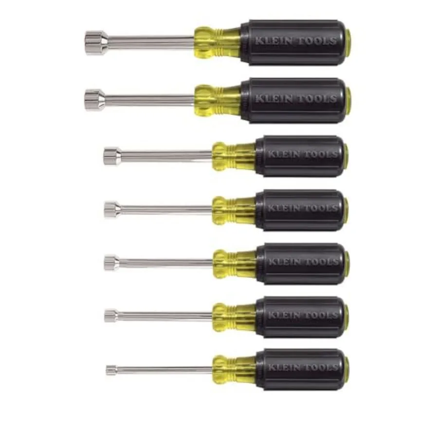 

Tool Set Made in USA Nut Driver Set w/Hex Nut Sizes 3/16 1/4 5/16 11/32 3/8 7/16 and 1/2-Inch on 3-Inch Full Hollow Shaft 7-Pie