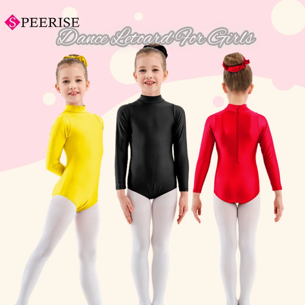 

Long Sleeve Leotard For Girls Turtleneck Back Zipper Closure Gymnastic Outfits Toddler Dance Leotards Performance Costumes