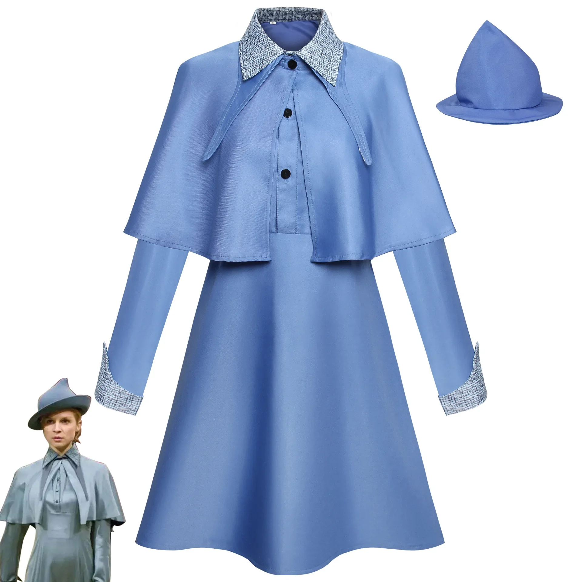 Witch Fleur Isabelle Delacour Cosplay Costume Wizard School Beauxbaton Magic Women School Uniform Hat Dress Suit Adults Children