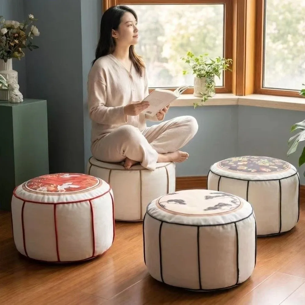 Removable Sofa Stool Cover Round Unstuffed Storage Leg Bench New Chinese Style Large Capacity Clothes Storage Bag Tea Room
