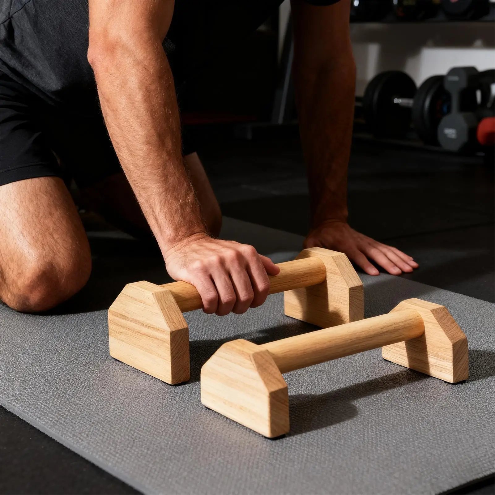 

Ergonomic Wooden Push Up Bars, Non-Slip Base Handles for Home Gym Training Floor Exercises & Strength Workout