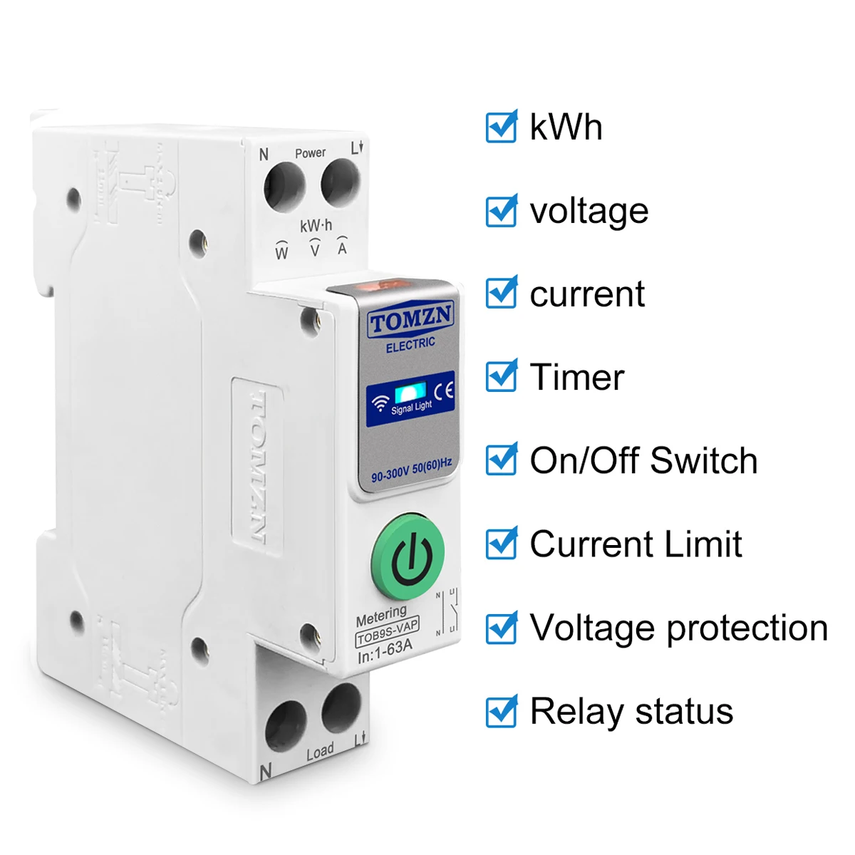 TOMZN 63A WIFI Smart Switch Energy Meter kWh Metering Monitoring Circuit  Breaker Timer Relay MCB TUYA smartlife 1P+N