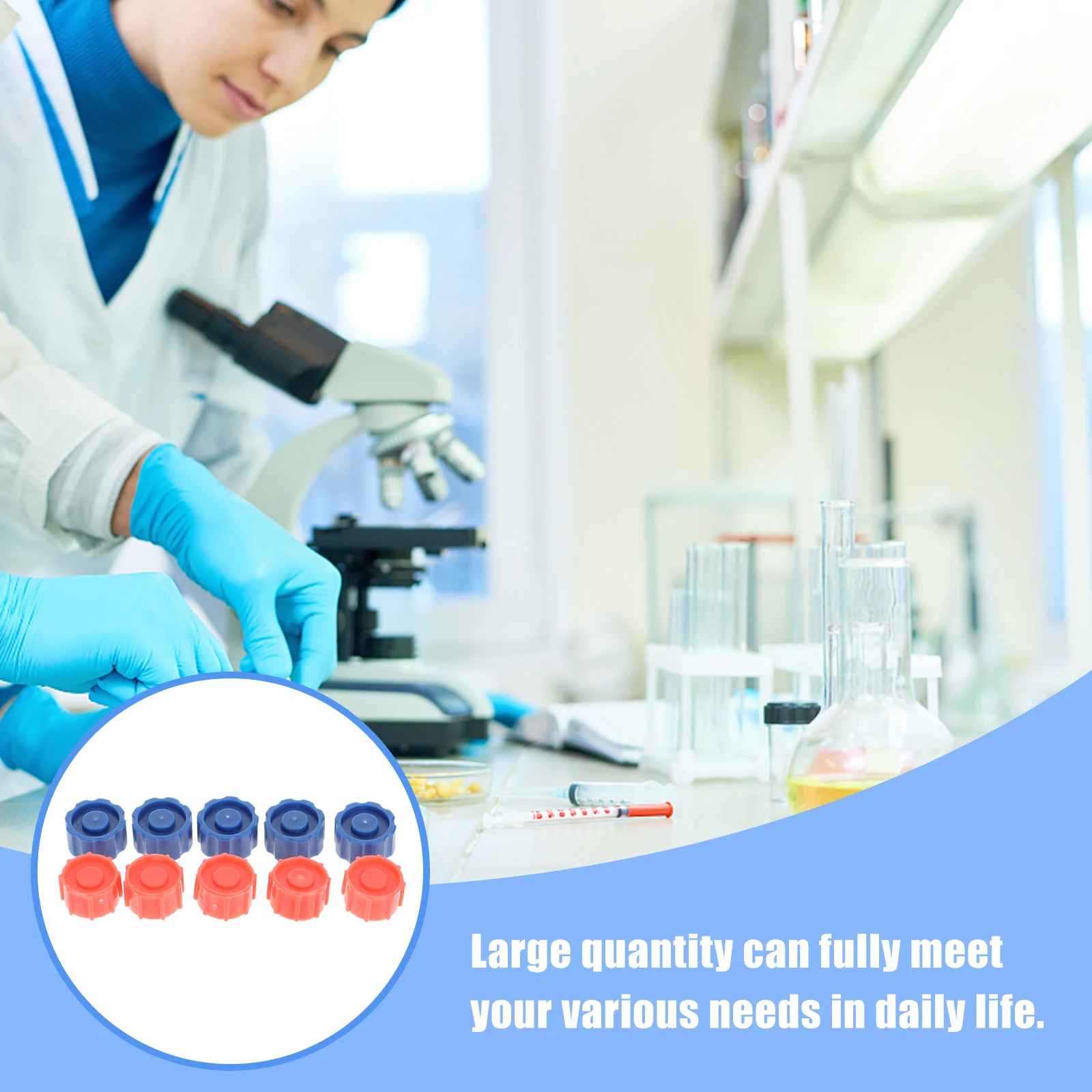 

100pcs Syringe Tip Caps Pointing Glue Dispensing Needle Luer Lock Caps Blue ange Reusable Leakproof Teaching Equipment