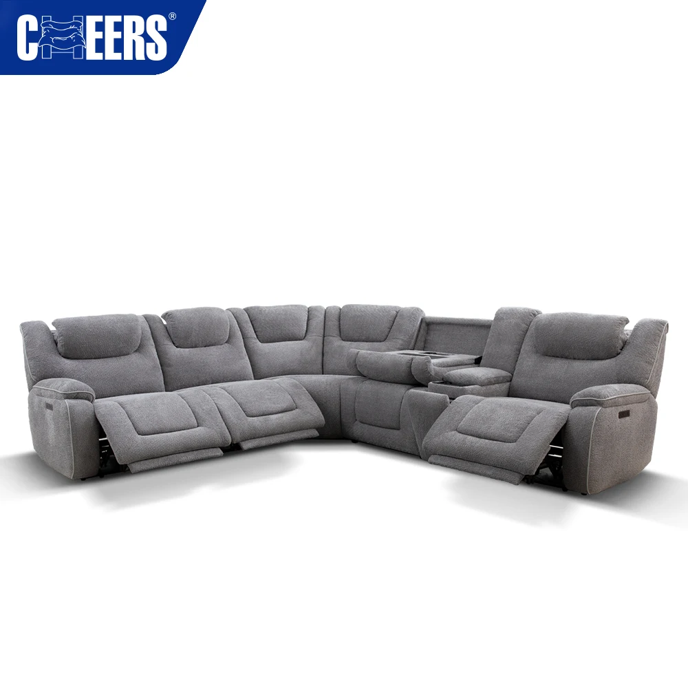 5-Seater Electric Fabric Zero Gravity Sectional Recliner Sofa Set with Wireless Charging and Power Headrest