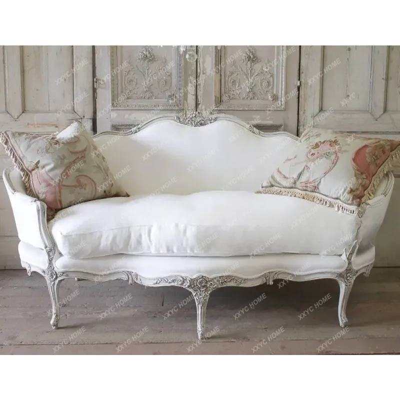 XX retro studio carved solid wood sofa model room custom furniture gold old double sofa chair