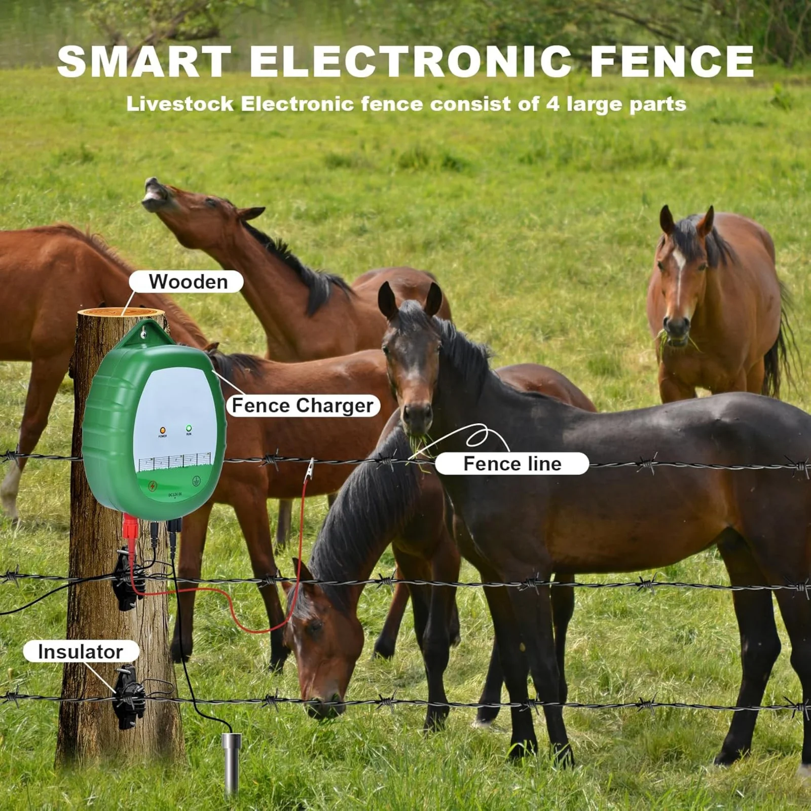 10KM Electric Fence for Animals Pulse Electric Fence Energizer Panel Farm Cattle Horse Poultry Electric Fence Insulators Tools