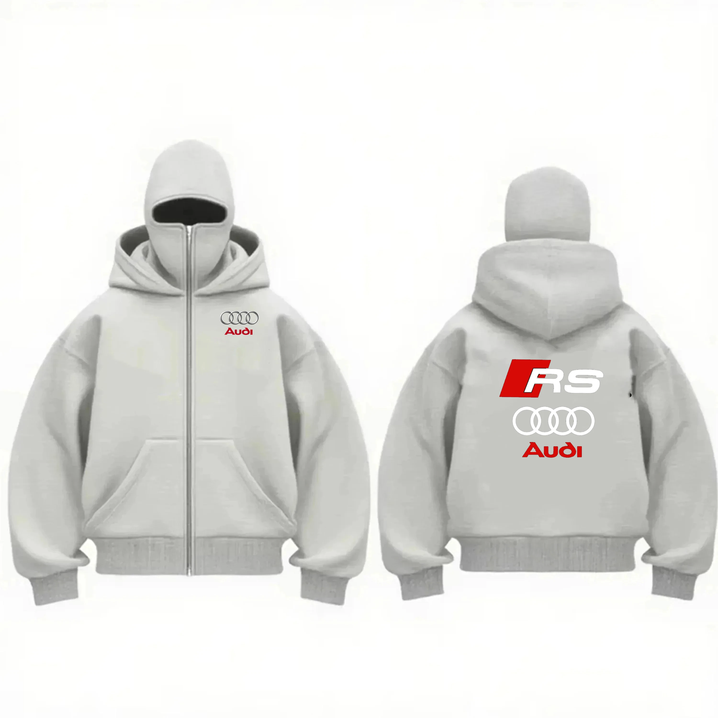 Warme, winddichte Motorradjacke der Marke Audi mit doppellagiger Kapuzenjacke im Cardigan-Stil