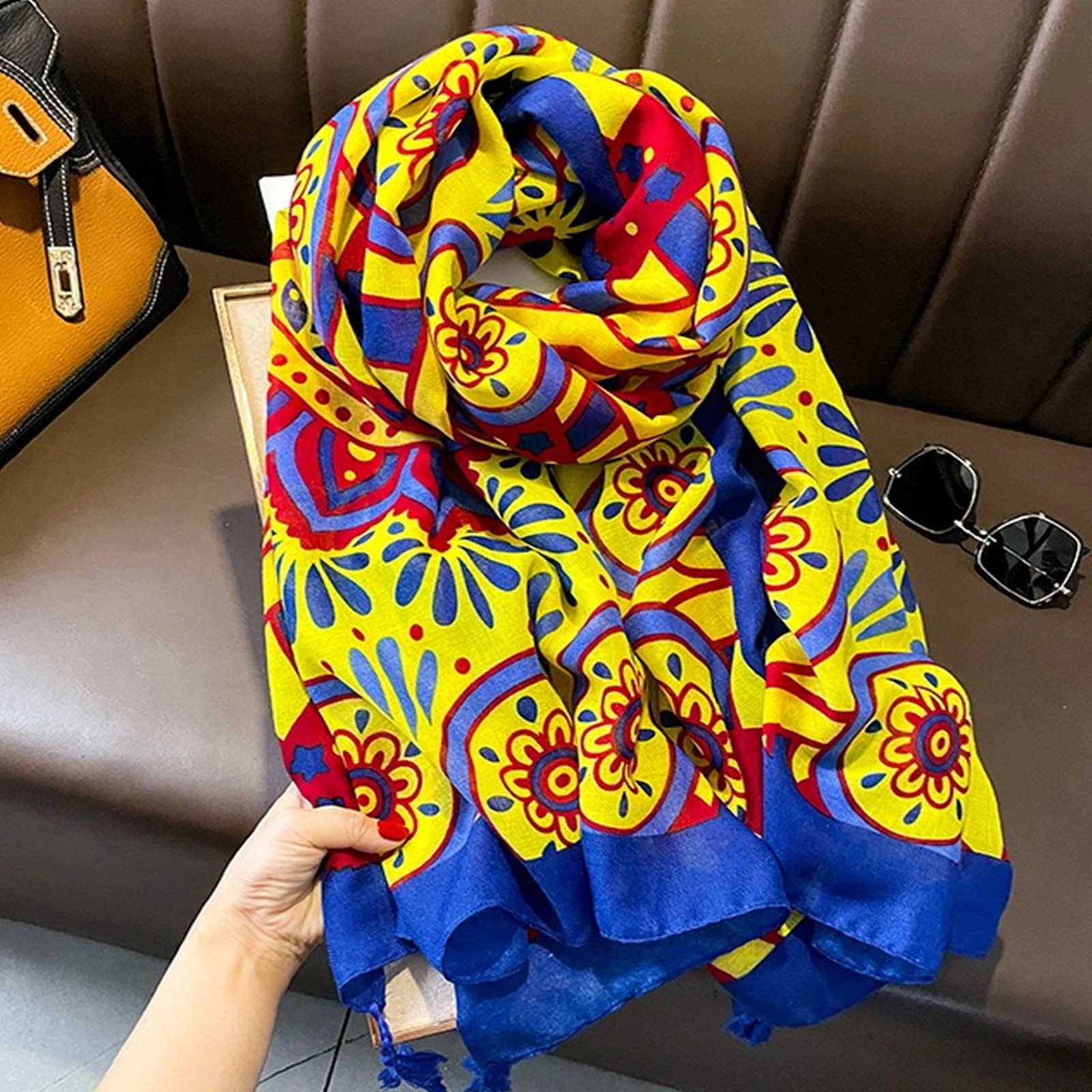 

The Four Seasons Beach Towel, Fashion Tassels Warm Shawls Ethnic style Print Windproof Bandanna New 180 * 85cm Muslim Headscarf,