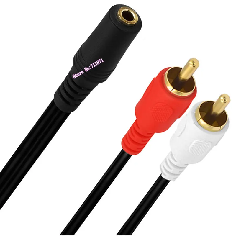Linha de cabo adaptador estéreo banhado a ouro, cabo de áudio, 2 RCA macho, fêmea para RCA duplo, 3,5mm