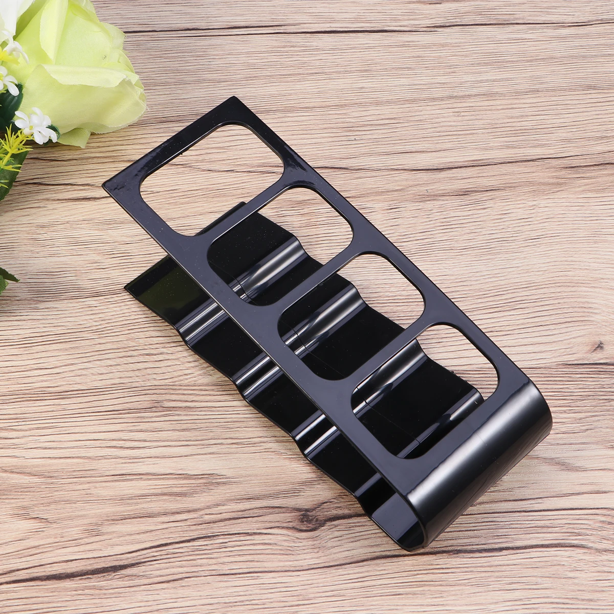 

Remote Holder Organizer Storage Rack For Dvd Vcr Cell Phone Stand Black 4 Grid Compact Remote Control Organizer Sturdy