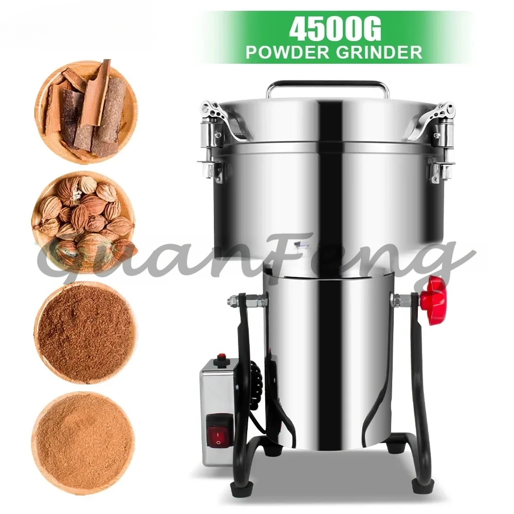 4500G Grinder High Speed Spice Grinder Grain Crusher Large Commercial High Capacity Stainless Steel Coffee Grinder Machine