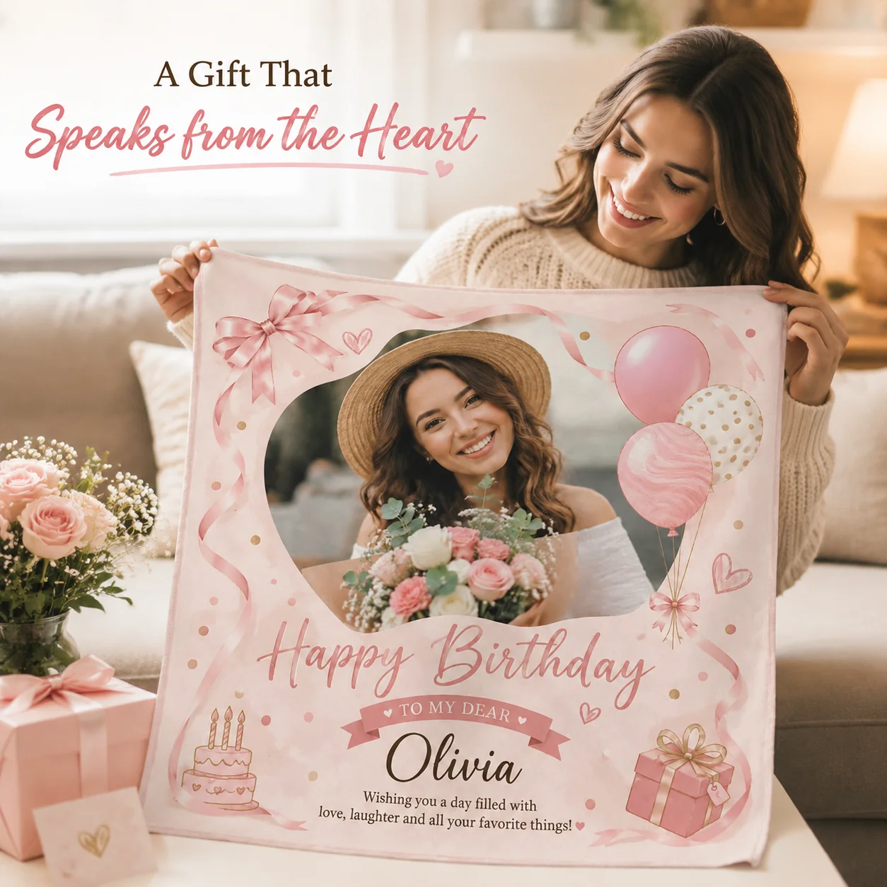 Personalized Silk Feeling Scarf Custom Birthday Keepsake Gift for Women