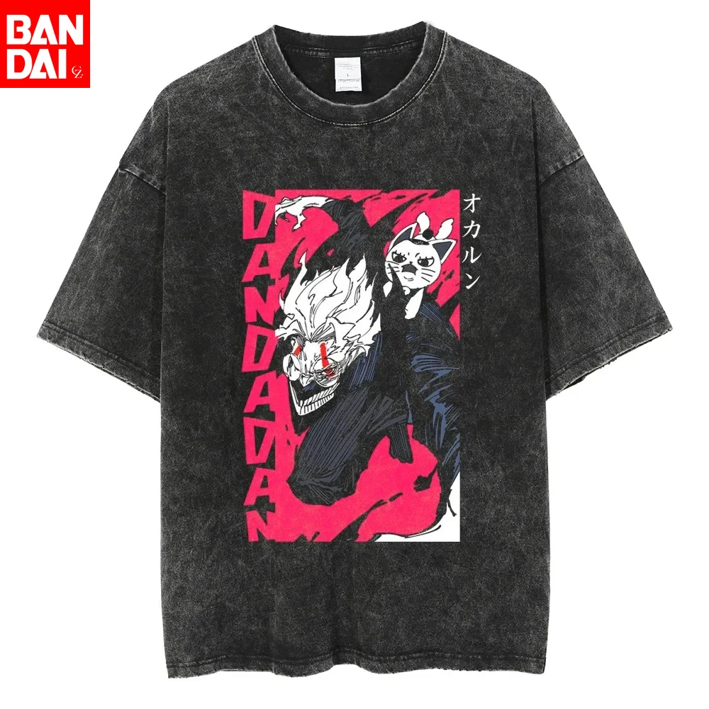 

Dandadan Character Grid Collage Double-sided Vintage Wash Print T Shirt Men 2026 Summer Black Oversized Tee Anime Streetwear