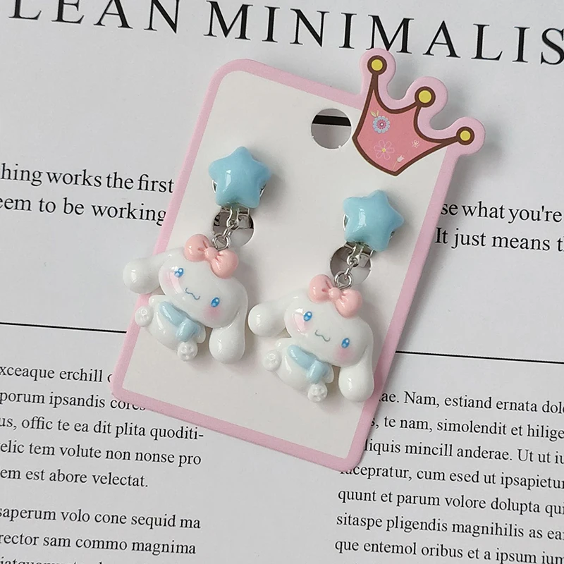 1Pair Sanrio Cartoon Cute Kuromi Hello Kitty Melody Pochacco Resin Drop Ear Clip Sweet Earrings For Women Girls Ear Jewelry