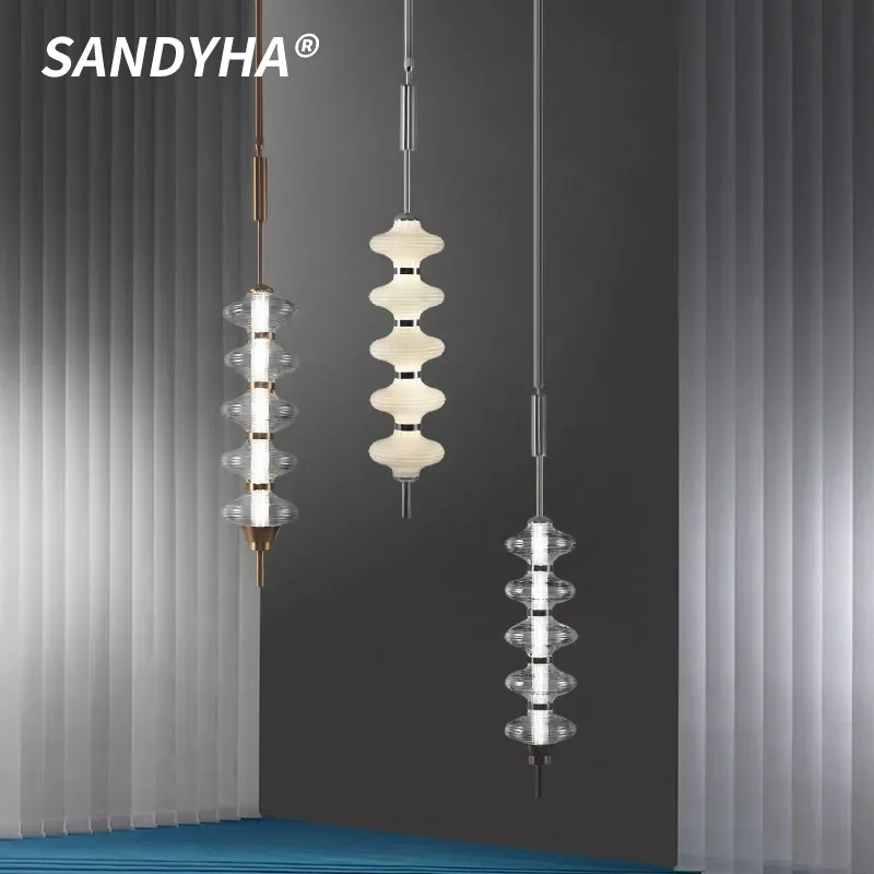 

SANDYHA Modern Pendant Lights Gourd-shaped Led Lamps for Living Room Dining Table Chandelier Bedroom Decoration Glass LampShade