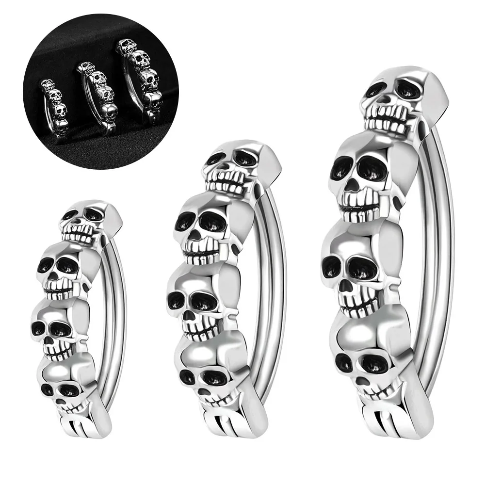 ZS 14/16G 925 Sliver Navel Piercing Ring Punk Skull Belly Button Rings for Men Steel Color Belly BCR Body Piercings Jewelry