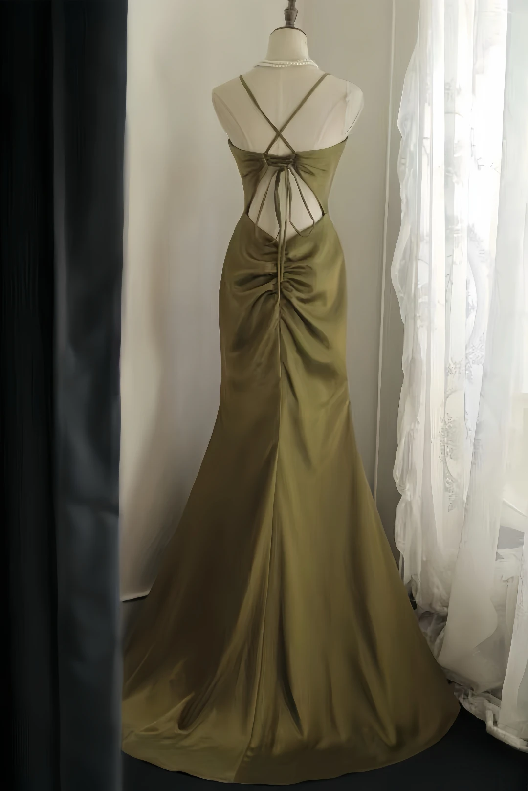 فساتين سهرة مثيرة على شكل حرف v حورية البحر طول الأرض من الساتان الحريري بدون ظهر مطوي للنساء فساتين حفلات الكوكتيل الطويلة لحفلات الزفاف #3