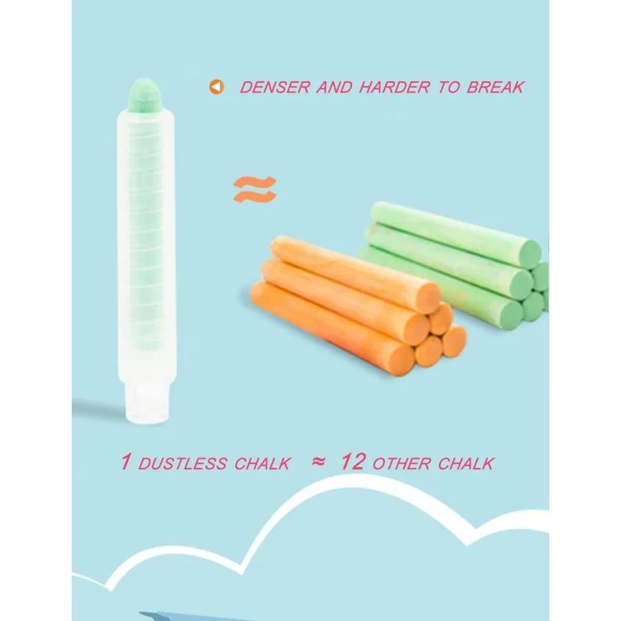 Kapur tulis tanpa debu dan tidak beracun dengan tempatnya, set kapur warna-warni untuk papan tulis, seni, dan aktivitas menulis, ideal untuk anak-anak