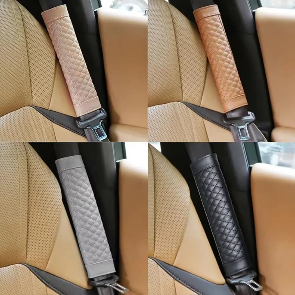 2PCS PU Leather Safety Belt Shoulder Cover Black Beige Grey Brown Breathable Padding Car Shoulder Pads Universal