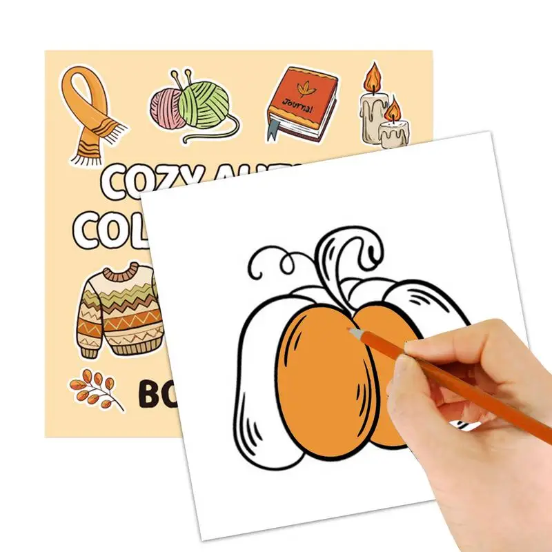 Livro para colorir com tema de outono, 40 folhas, livro de atividades para colorir, páginas de face única, designs ousados e fáceis para 4 anos ou mais