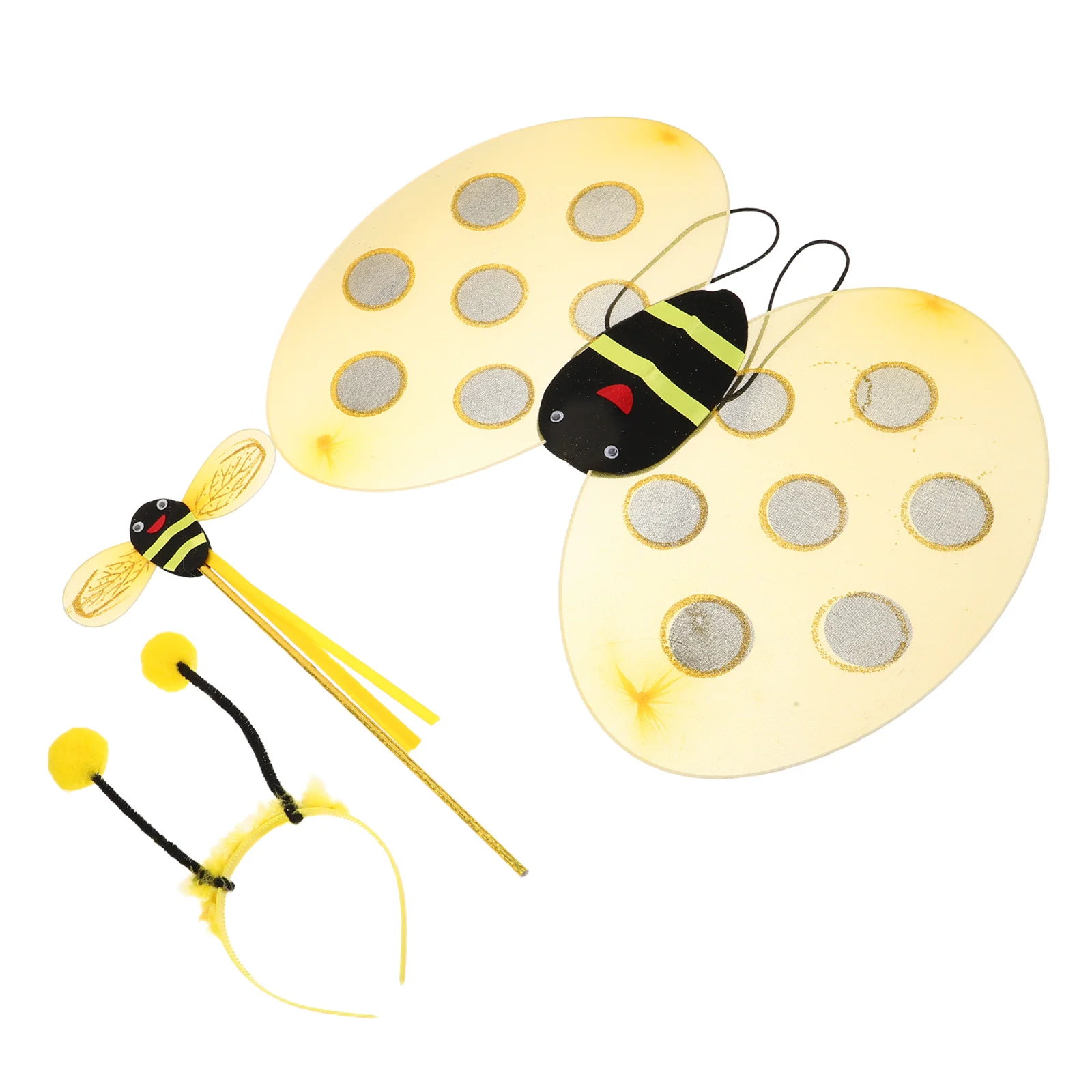 1Set Kids Bee Costume Kit Yellow Outfit Wings Headband Fairy Wand Birthday Party Pretend Play Dress Up Bee Costume Toddler