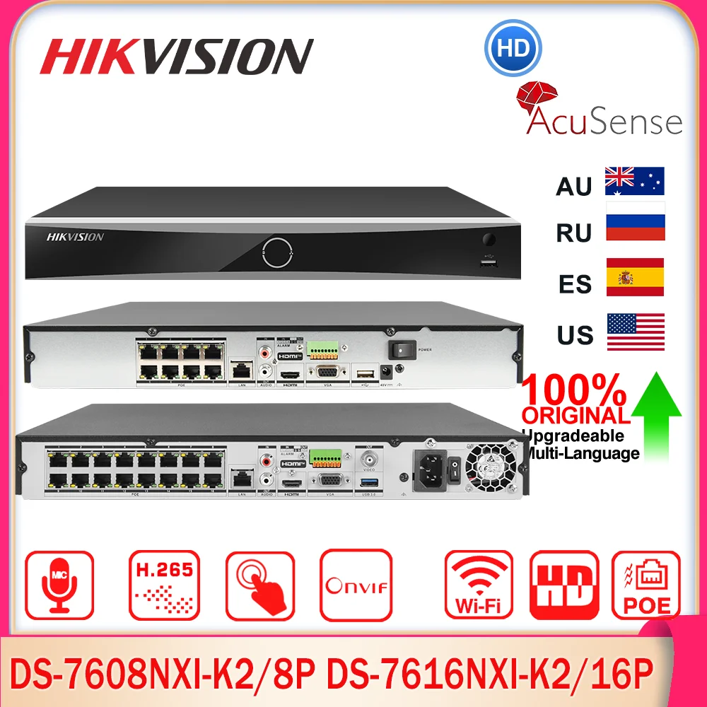 

Hikvision DS-7608NXI-K2/8P DS-7616NXI-K2/16P 8/16CH POE AcuSense 4K NVR 2 SATA AI By Camera/Device MD2.0 Network Video Recorder